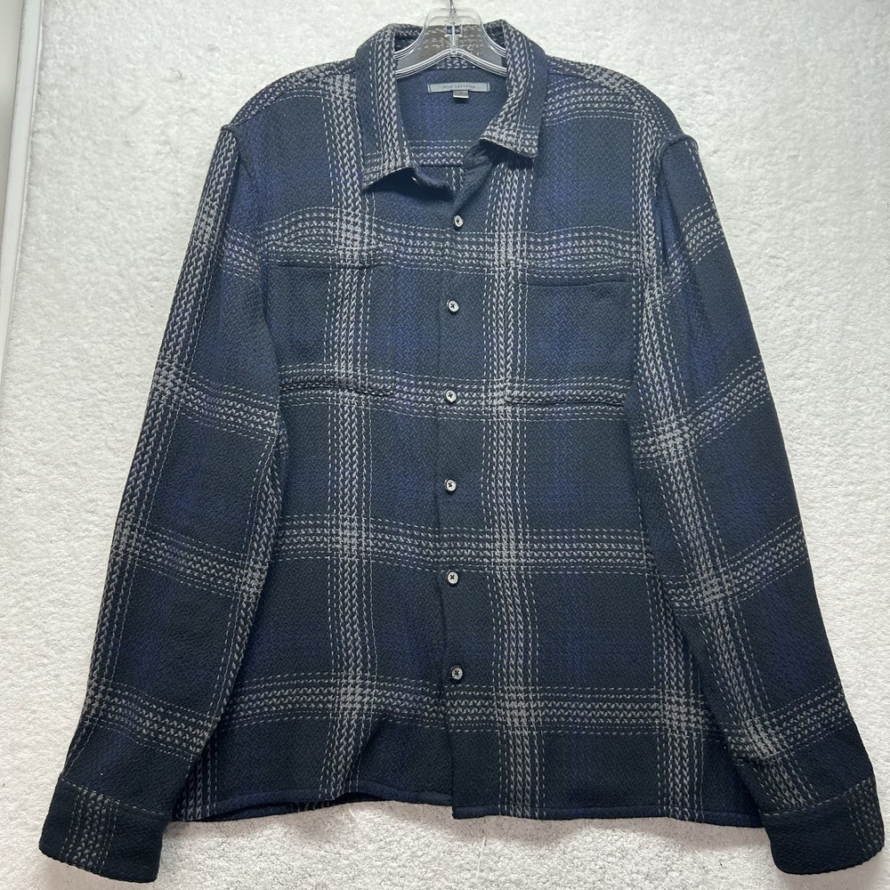 John Varvatos Mens Size M Blue Cole Long Sleeve Button Up Flannel Shirt (S5)